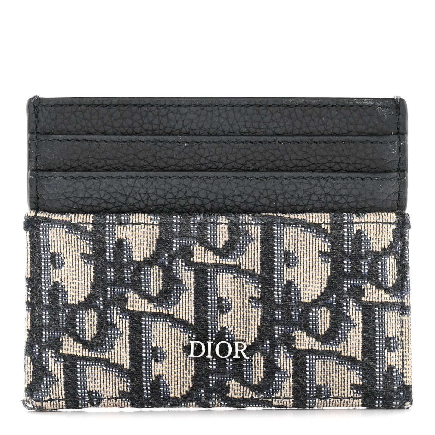 Grained Calfskin Oblique Card Holder Black