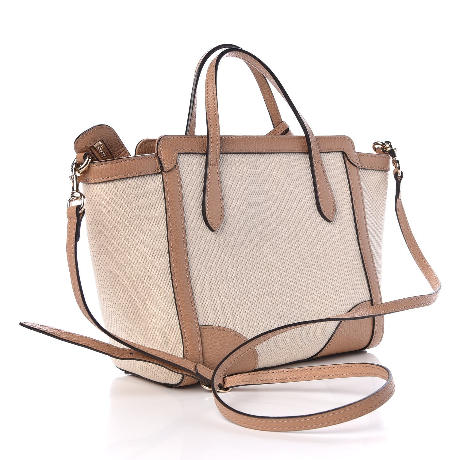 Gucci Linen Canvas Calfskin MIni Swing Top Handle Bag Natural 2 of 10