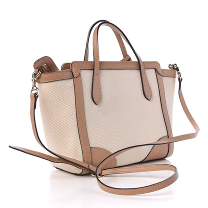 Gucci Linen Canvas Calfskin MIni Swing Top Handle Bag Natural 2 of 10