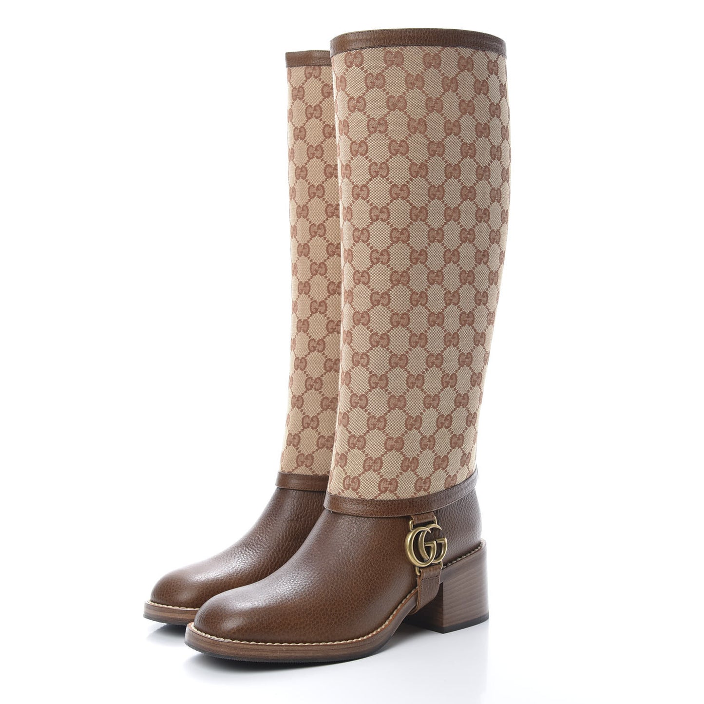 GG Monogram Calfskin Lola Tall Boots 39.5 Beige Ruggine Cuir
