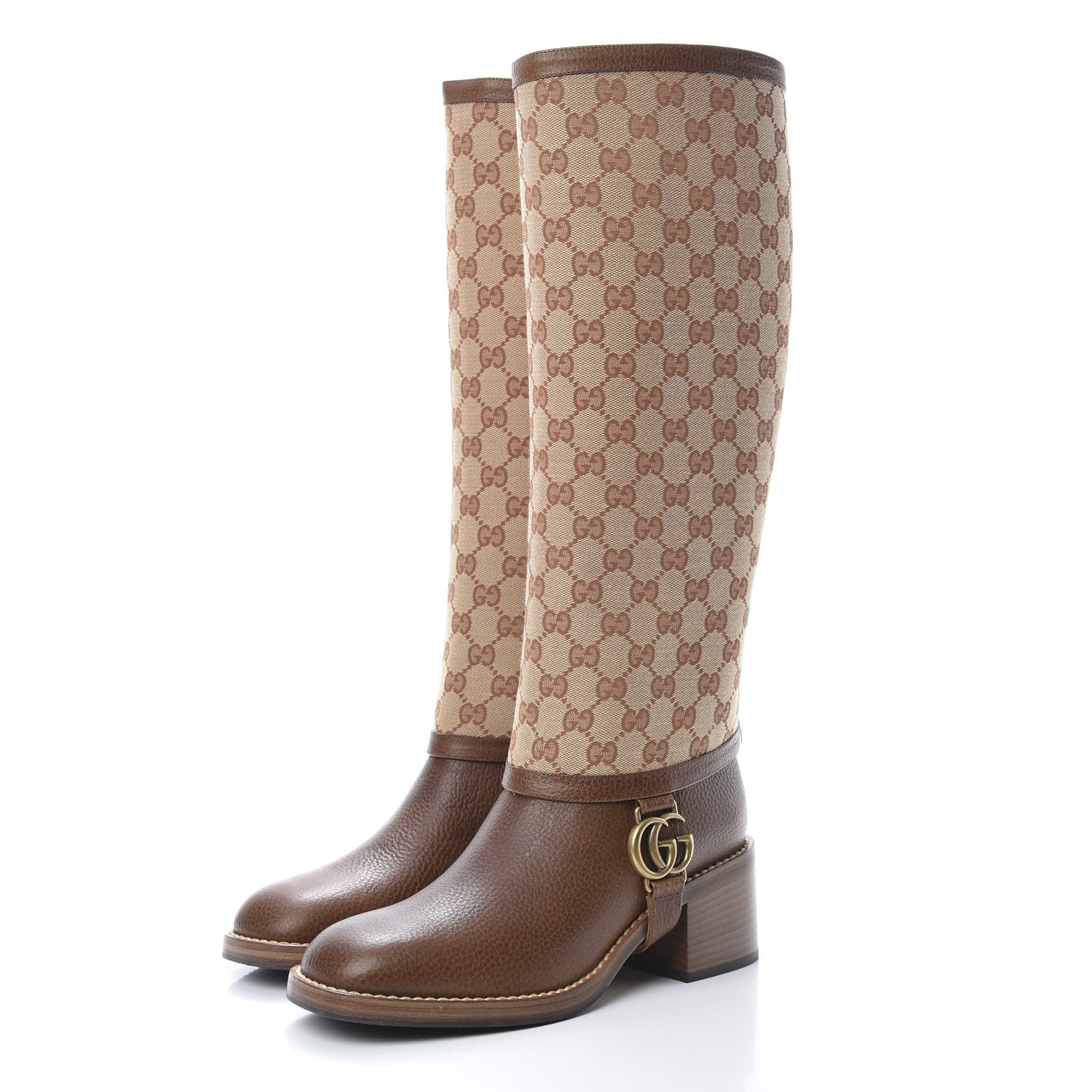 Gucci GG Monogram Calfskin Lola Tall Boots 39.5 Beige Ruggine Cuir 3 of 10