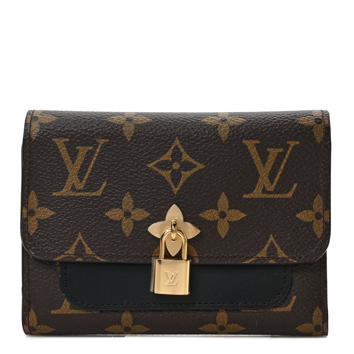 Monogram Flower Lock Compact Wallet Black