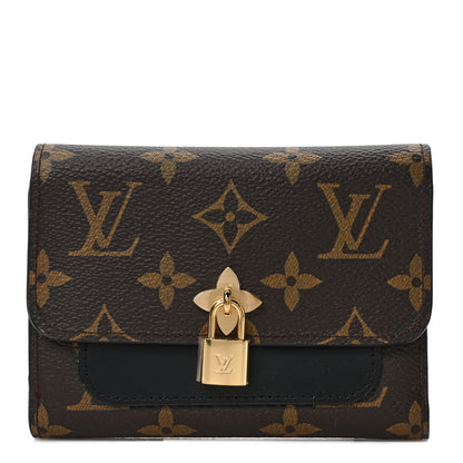 Louis Vuitton Monogram Flower Lock Compact Wallet Black 1 of 6