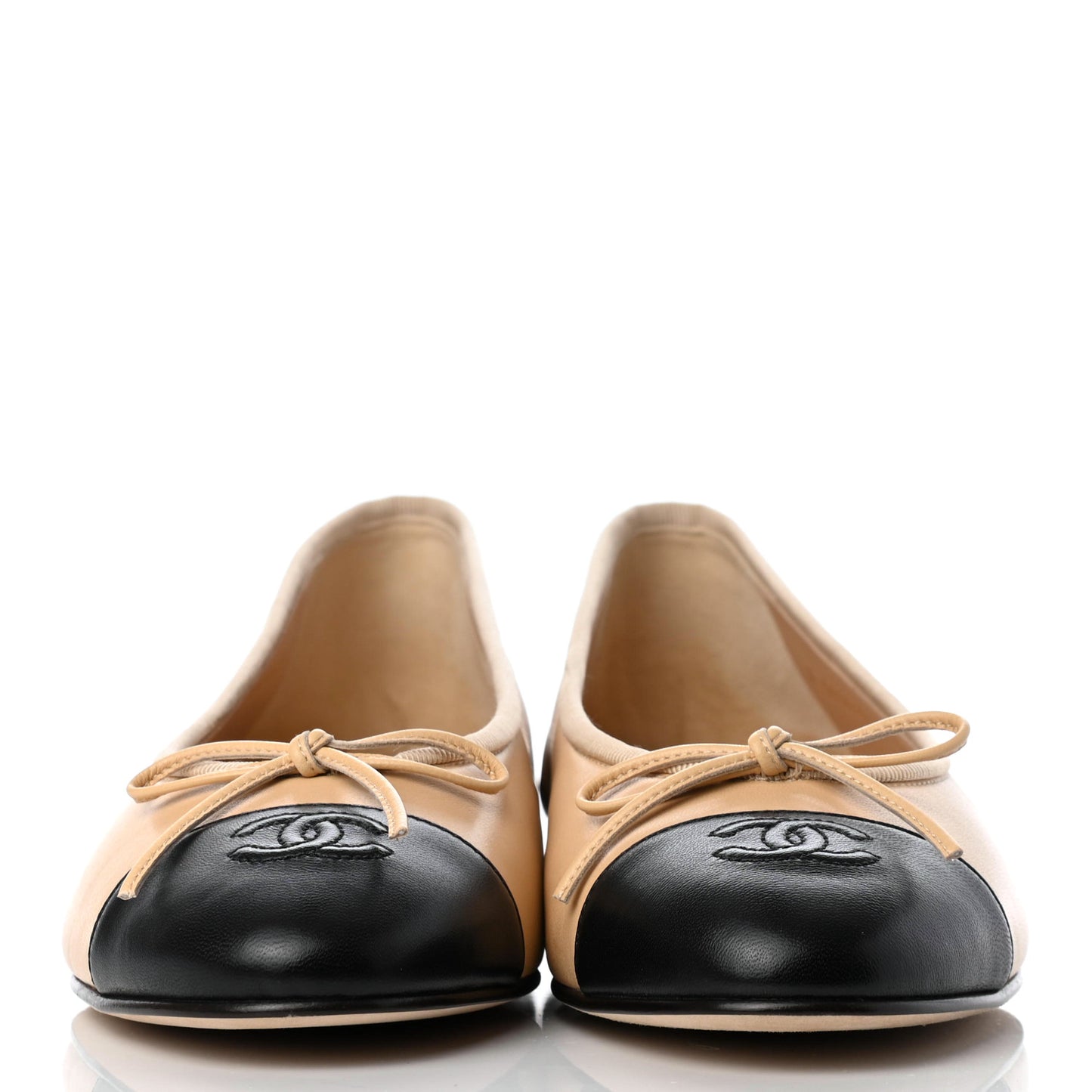 Lambskin Cap Toe CC Ballerina Flats 39 Beige Black