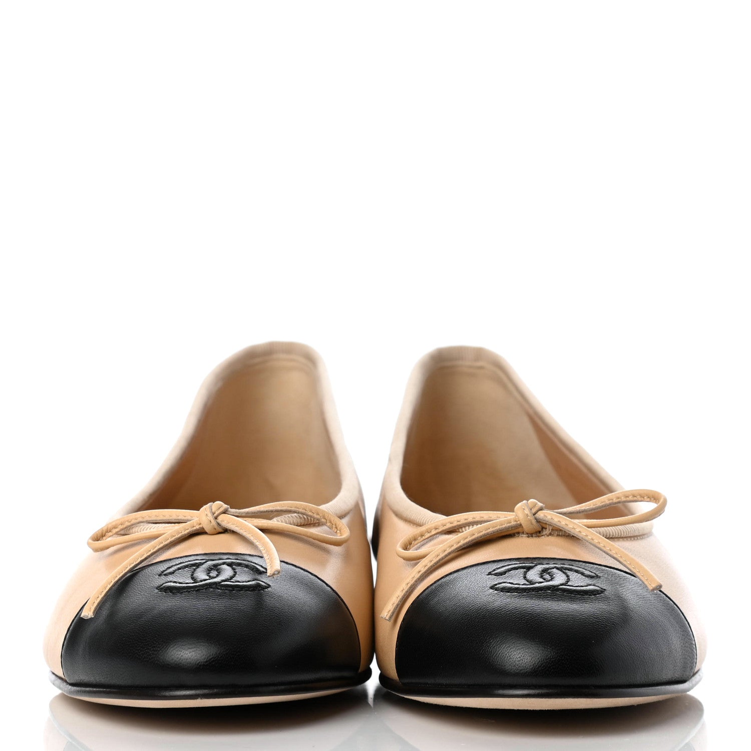 Chanel Lambskin Cap Toe CC Ballerina Flats 39 Beige Black 2 of 7