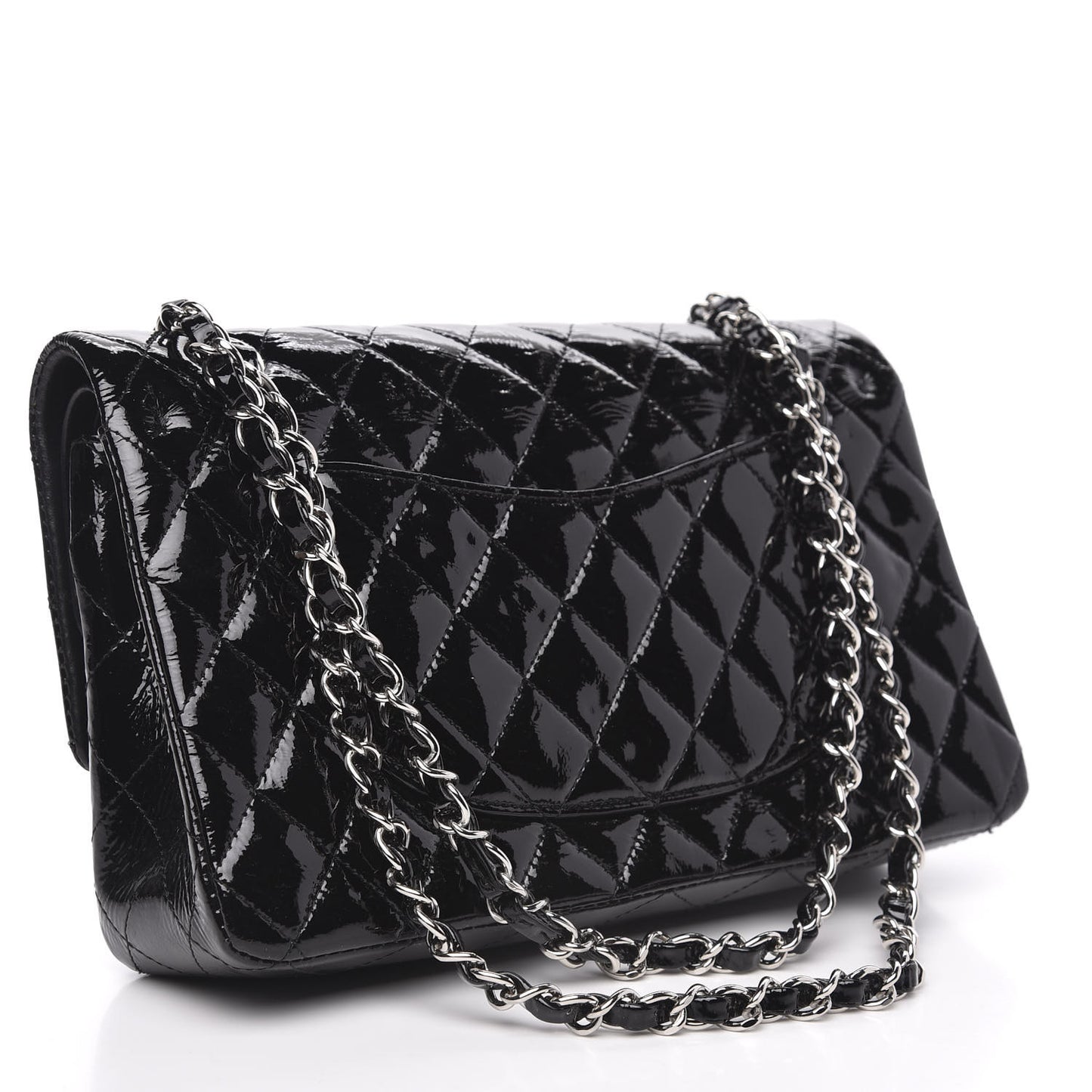 Patent Quilted Medium Double Flap Black