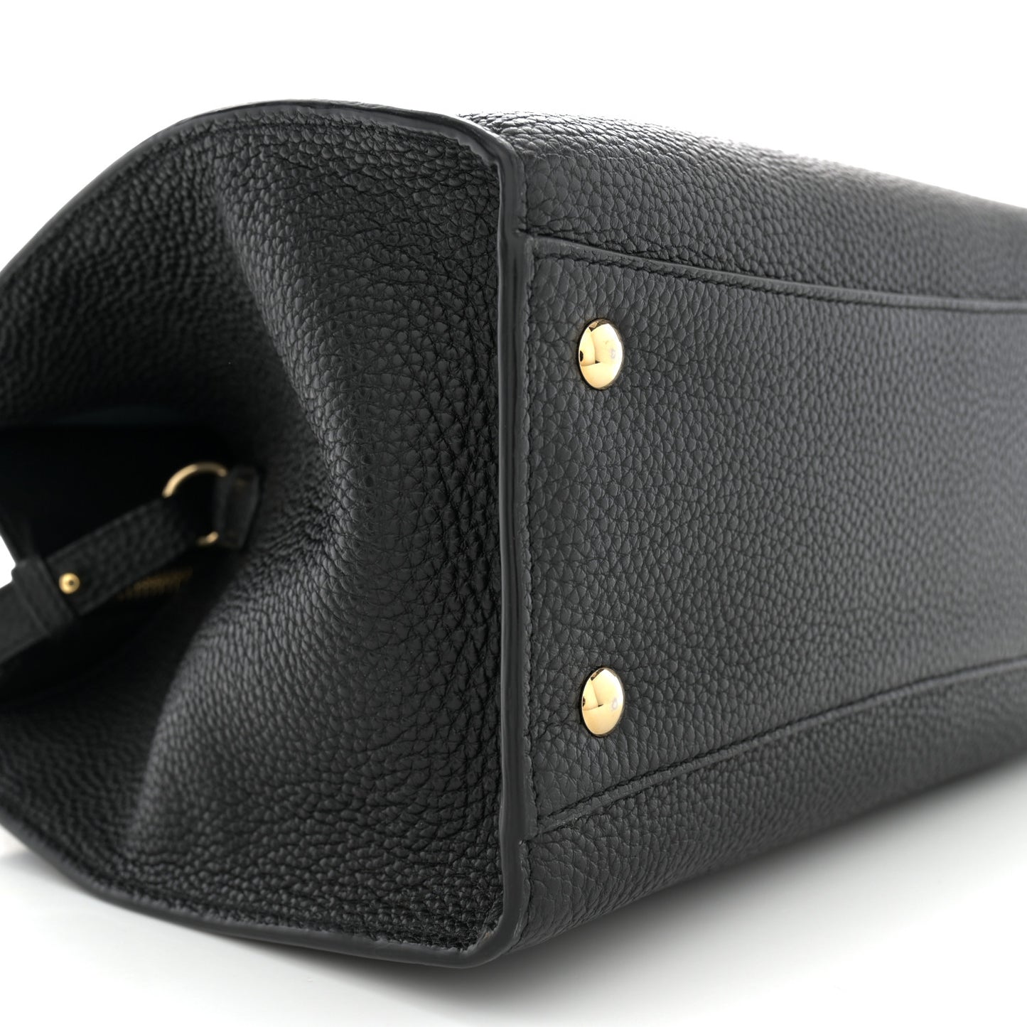 Grained Calfskin Double Handle Small Amy Tote Black