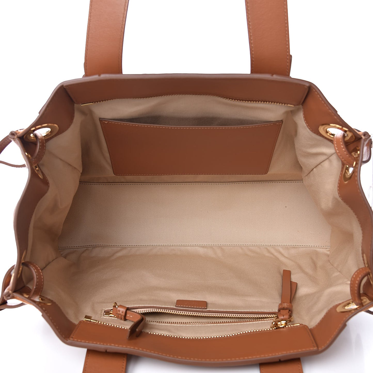 Smooth Calfskin Little Horses Embroidered Tao Zipped Tote Caramel