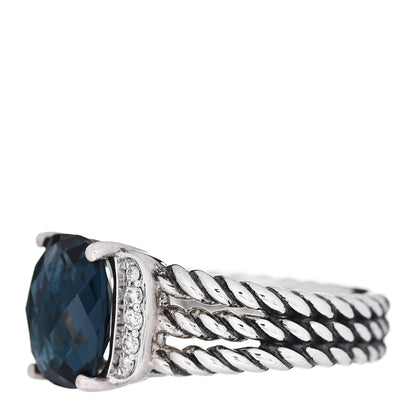 David Yurman Sterling Silver Diamond Hampton Blue Topaz 10mm Petite Wheaton Ring 54 7 3 of 5