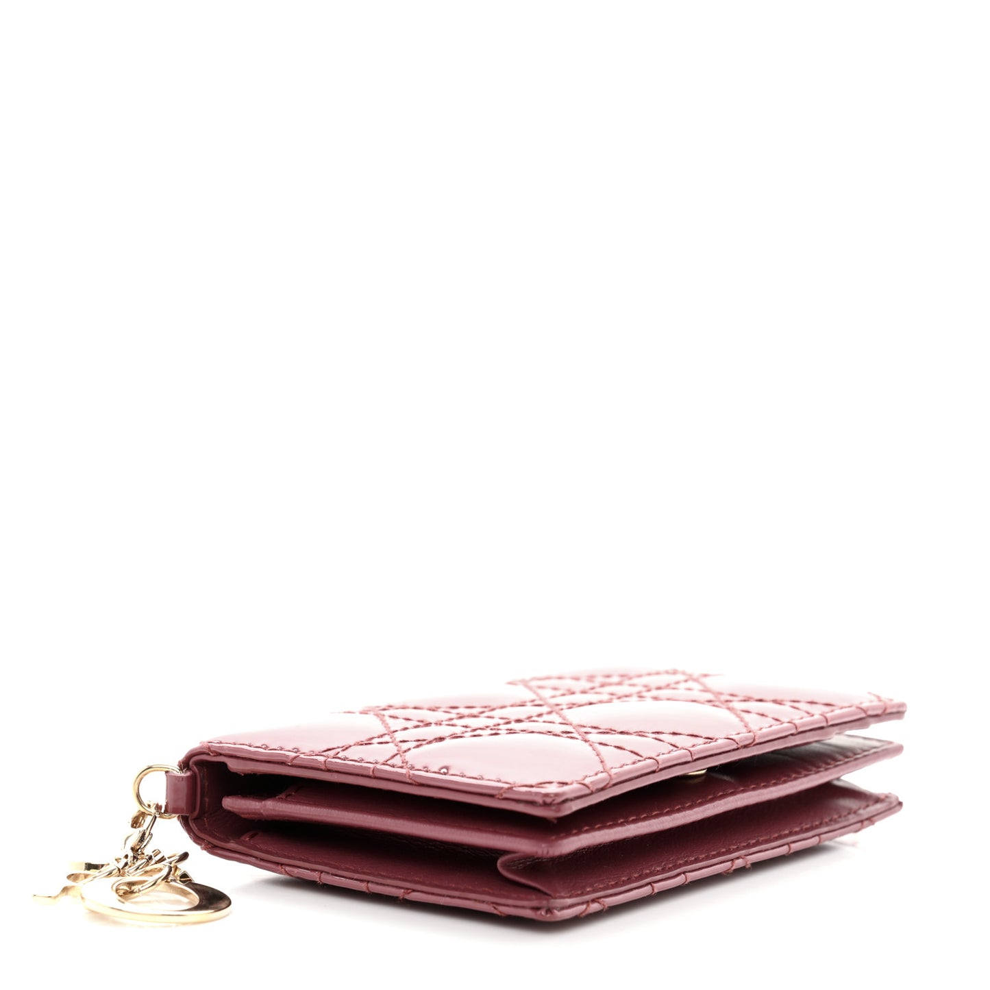 Patent Cannage Small Lady Dior Flap Card Holder Pink