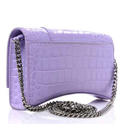 Balenciaga Shiny Calfskin Crocodile Embossed Hourglass Chain Bag Lilac 3 of 13