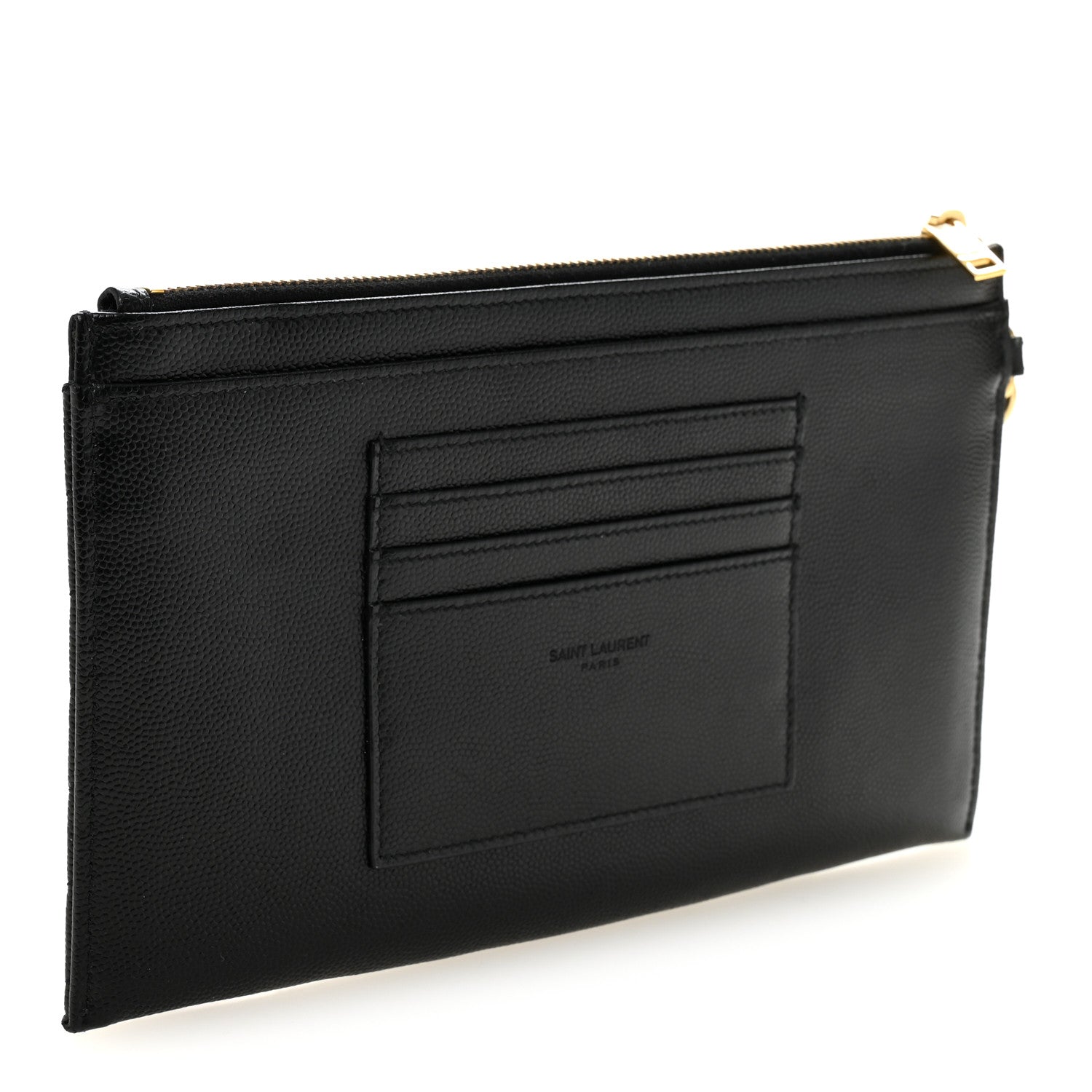 Saint Laurent Grain De Poudre Chevron Monogram Large Bill Pouch Black 3 of 11
