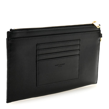 Saint Laurent Grain De Poudre Chevron Monogram Large Bill Pouch Black 3 of 11