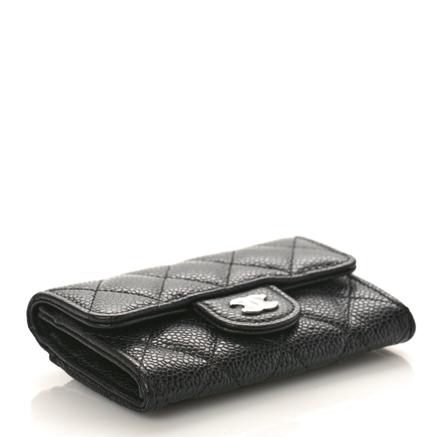 Caviar Quilted Flap Card Holder Wallet Black