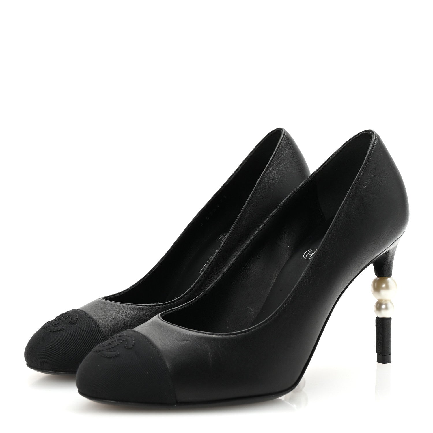 Chanel Lambskin Grosgrain Pearl Cap Toe Pumps 36.5 Black 4 of 10