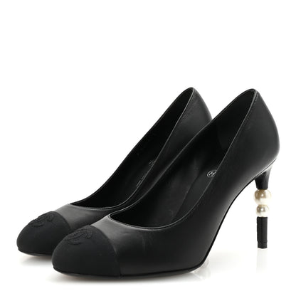 Chanel Lambskin Grosgrain Pearl Cap Toe Pumps 36.5 Black 4 of 10