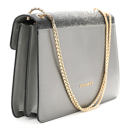 Bulgari Calfskin Galuchat Serpenti Forever Shoulder Bag Grey 4 of 16