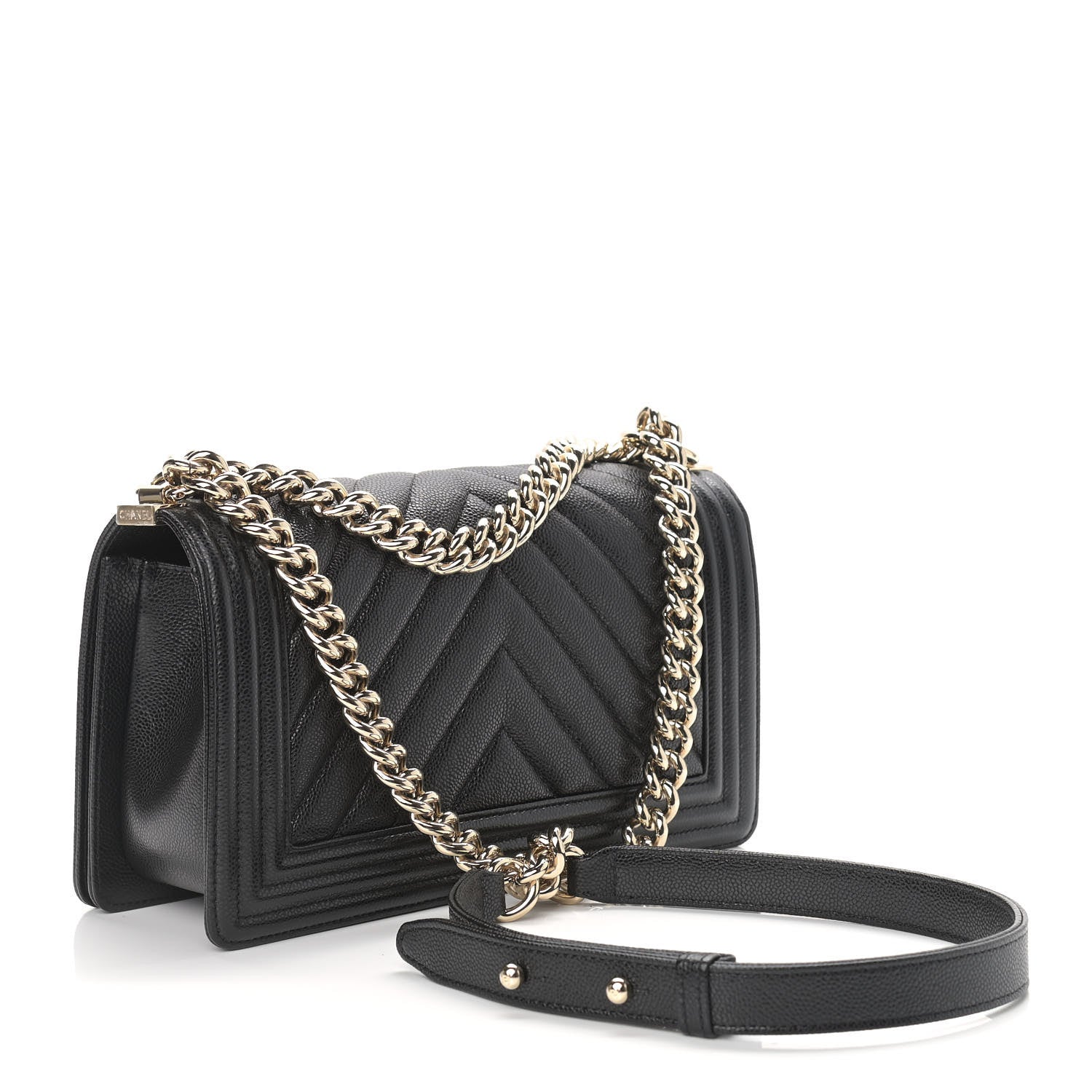 Chanel Caviar Chevron Quilted Medium Boy Flap Black 3 of 9
