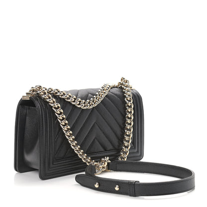 Chanel Caviar Chevron Quilted Medium Boy Flap Black 3 of 9