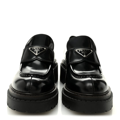 Prada Spazzolato Metal Triangle Logo 50mm Loafers 39 Black 2 of 11