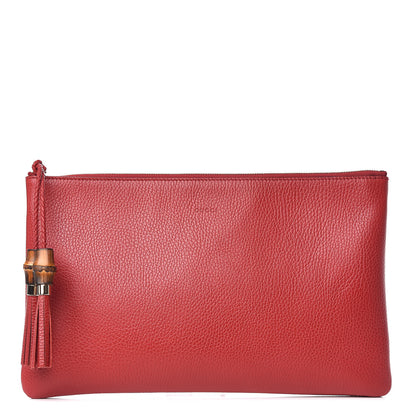 Gucci Calfskin Large Bamboo Clutch Red 1 of 9