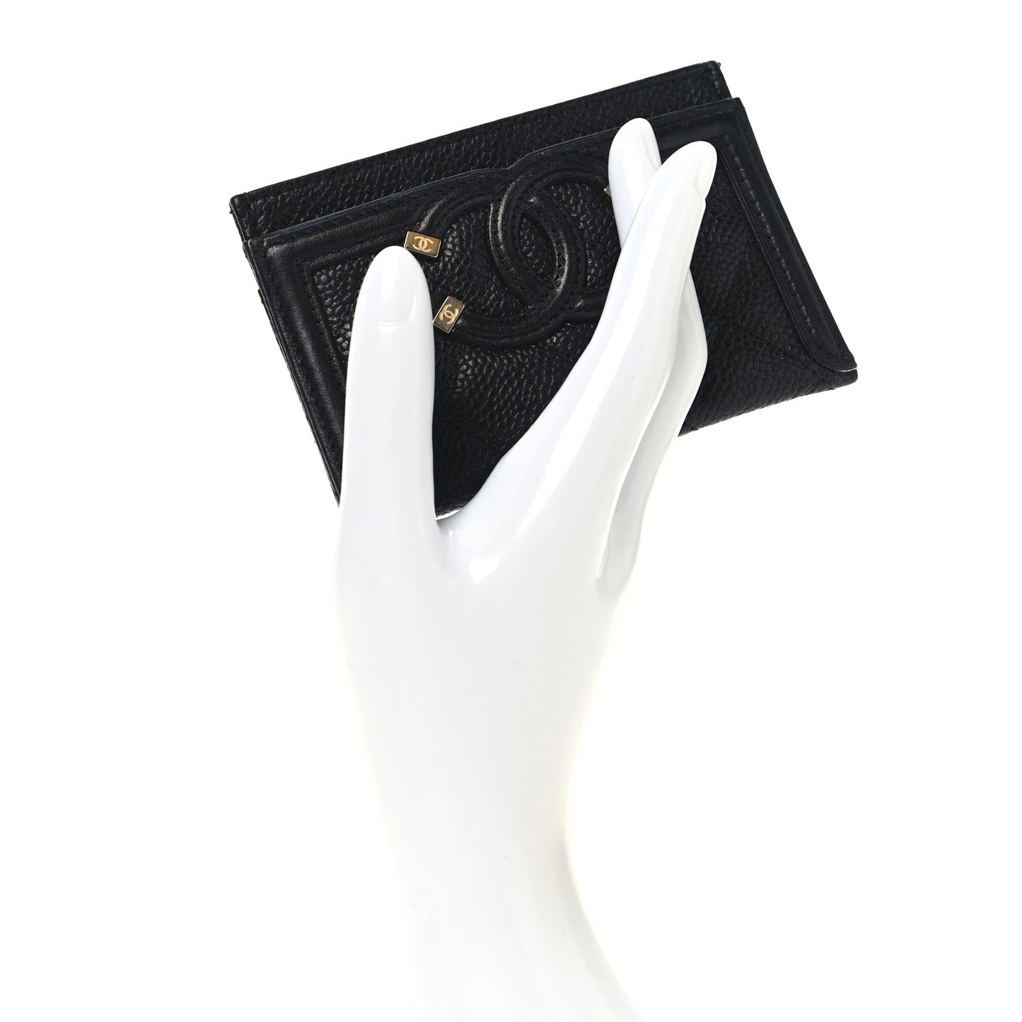 Caviar Quilted Filigree Card Holder Black