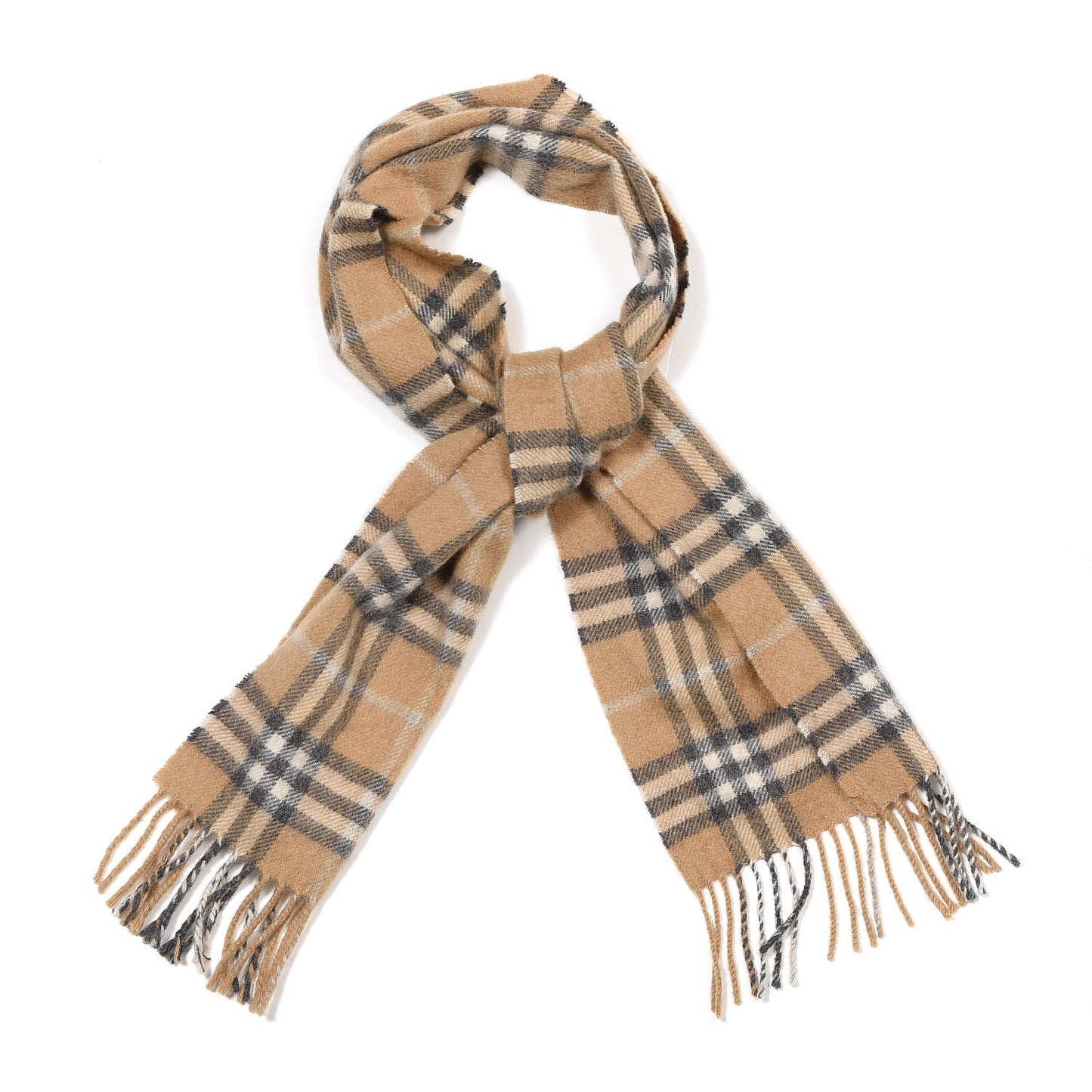 Cashmere House Check Fringe Scarf Beige