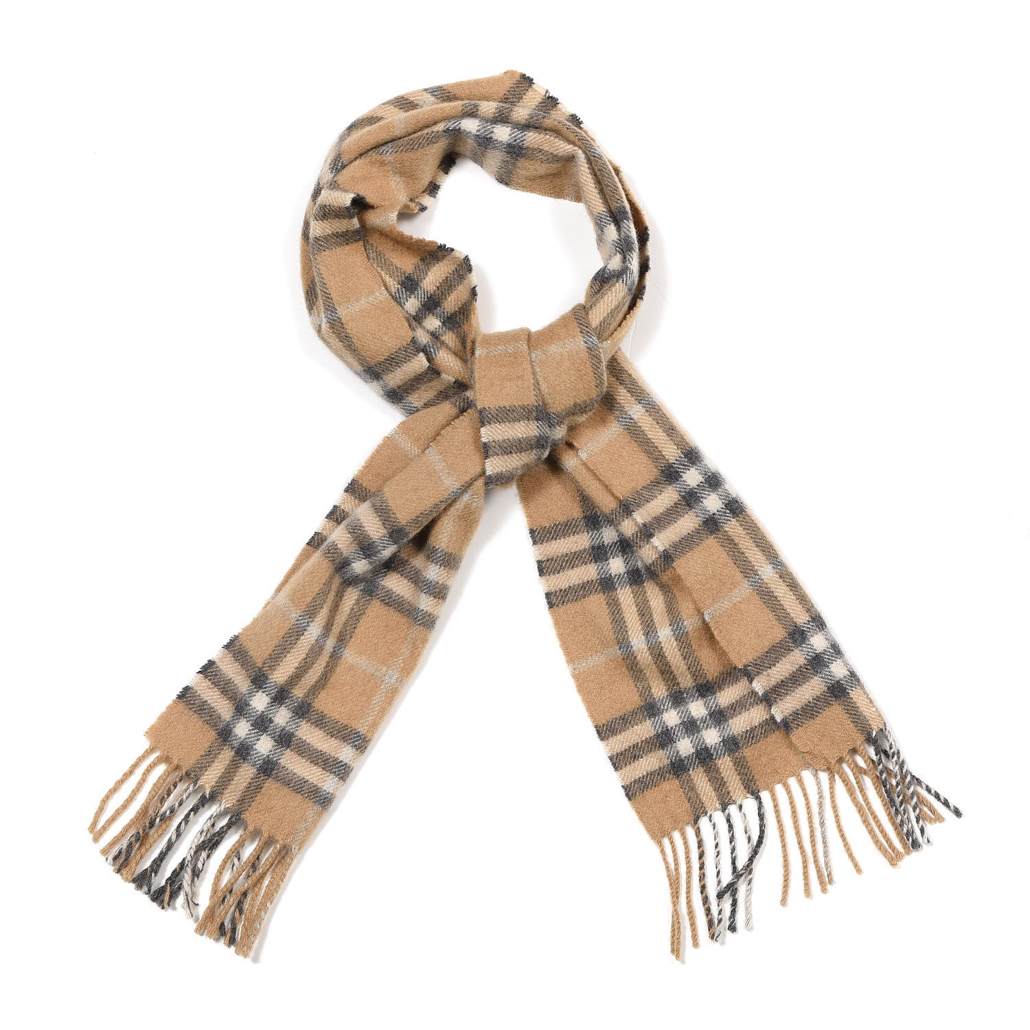 Burberry Cashmere House Check Fringe Scarf Beige 1 of 3