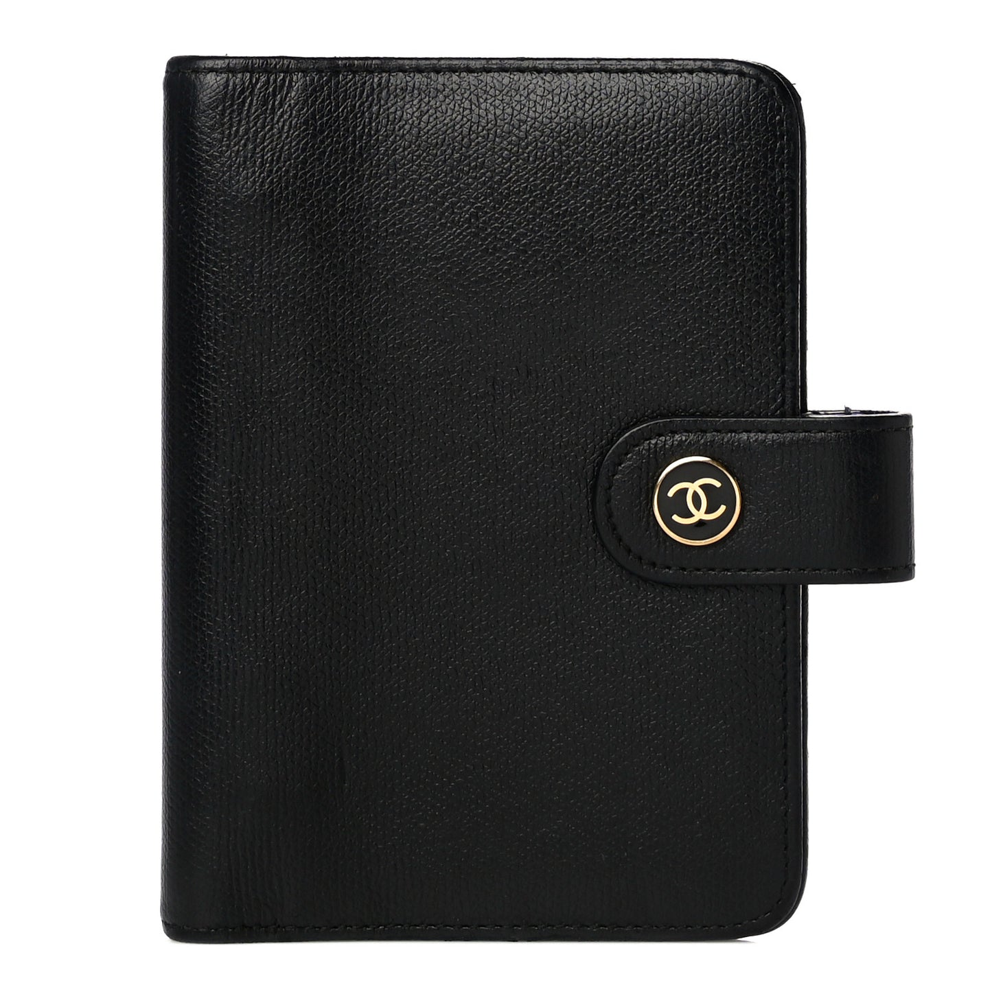 Grained Calfskin CC Button Pocket Agenda Cover Black
