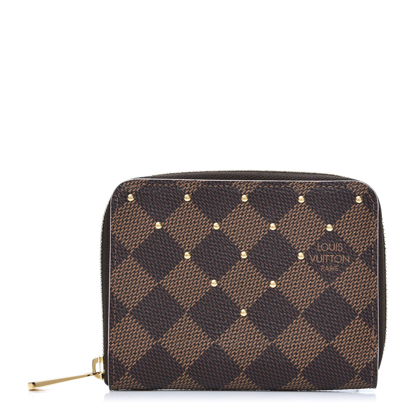 Damier Ebene Studded Zippy Coin Purse Rose Ballerine