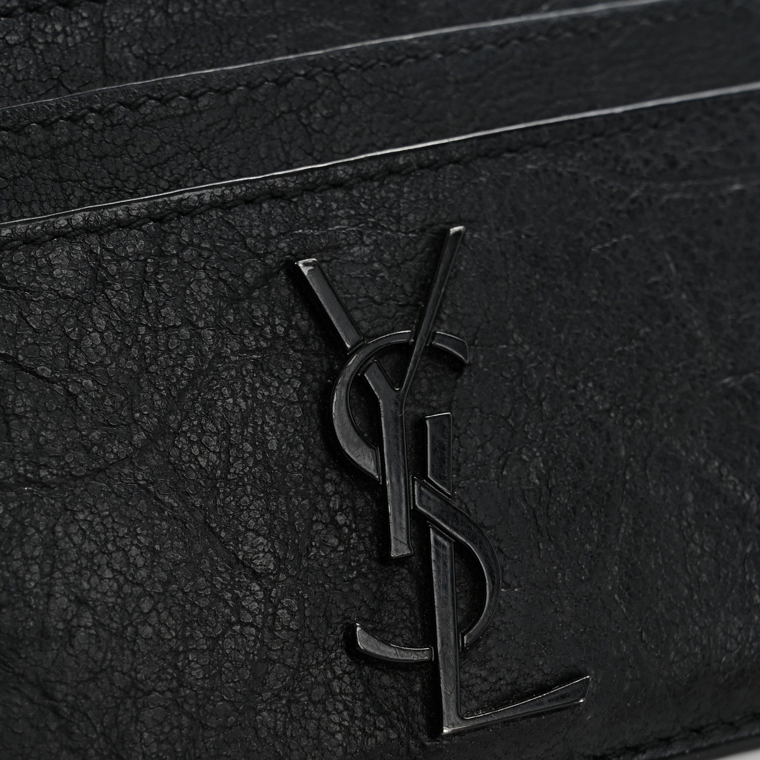 Saint Laurent Calfskin Crocodile Embossed Monogram Credit Card Case Black 8 of 8
