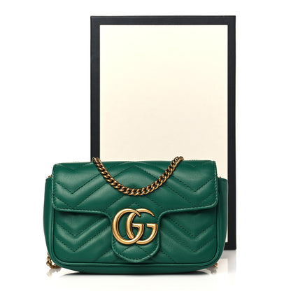 Gucci Calfskin Matelasse Super Mini GG Marmont Shoulder Bag Emerald Green 10 of 10