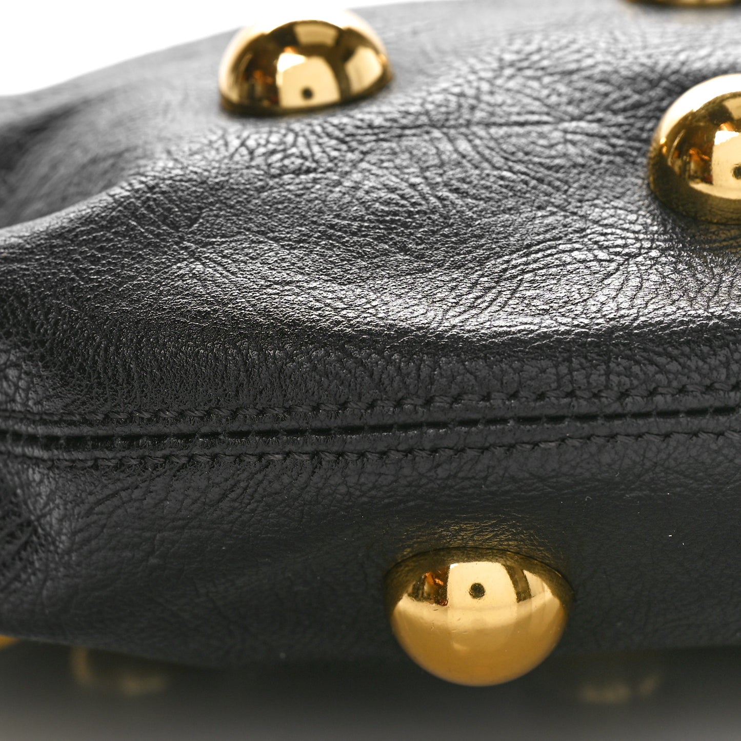 Calfskin Studded Small Bracelet Hobo Bag Black