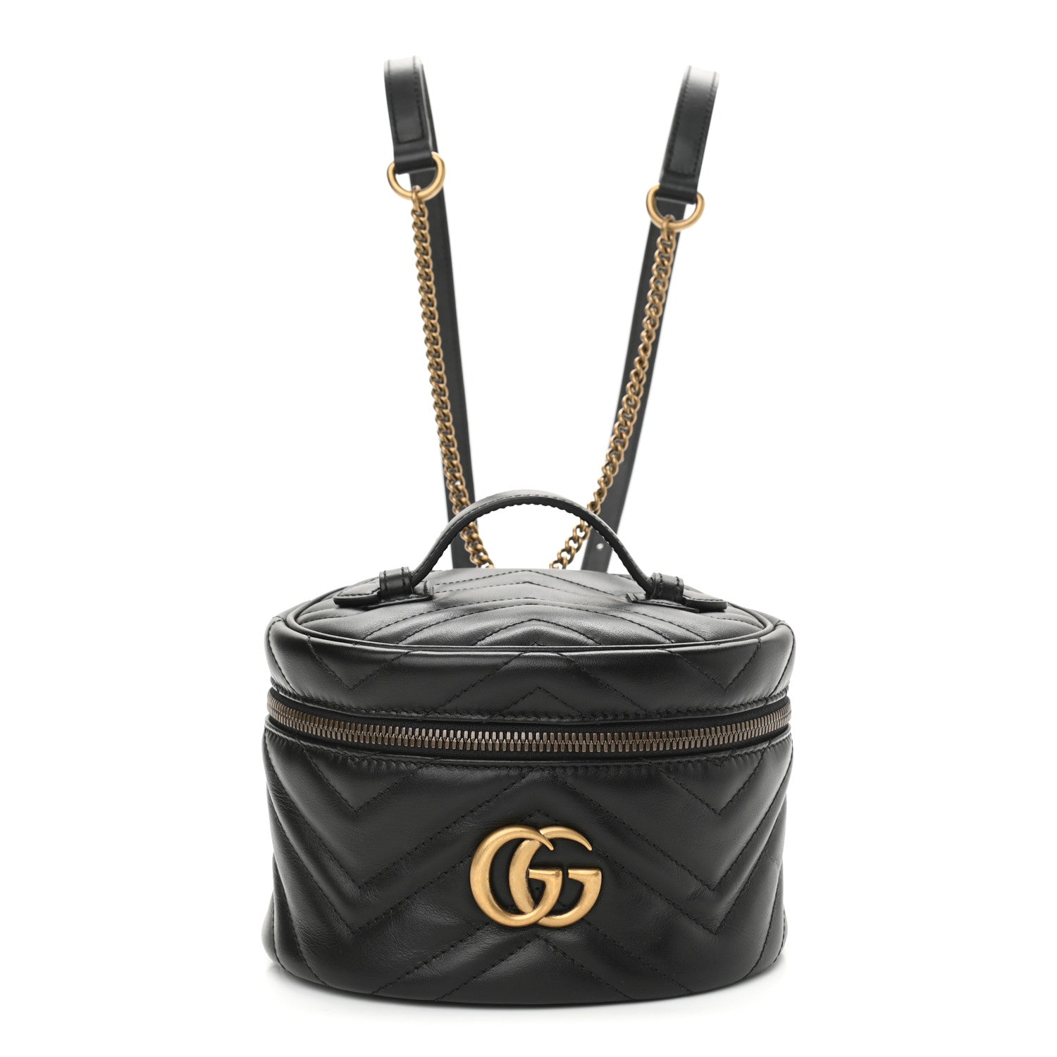 Gucci Calfskin Matelasse Mini GG Marmont Round Backpack Black 1 of 9