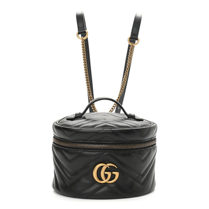 Gucci Calfskin Matelasse Mini GG Marmont Round Backpack Black 1 of 9