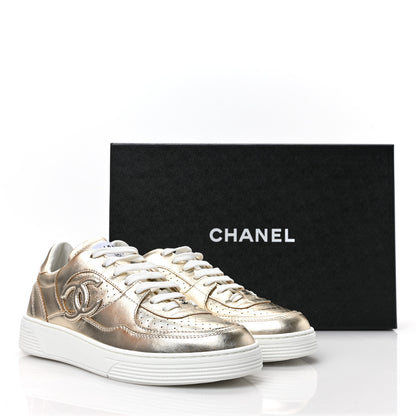 Chanel Laminated Calfskin CC Womens Sneakers 39 Golden 8 of 8