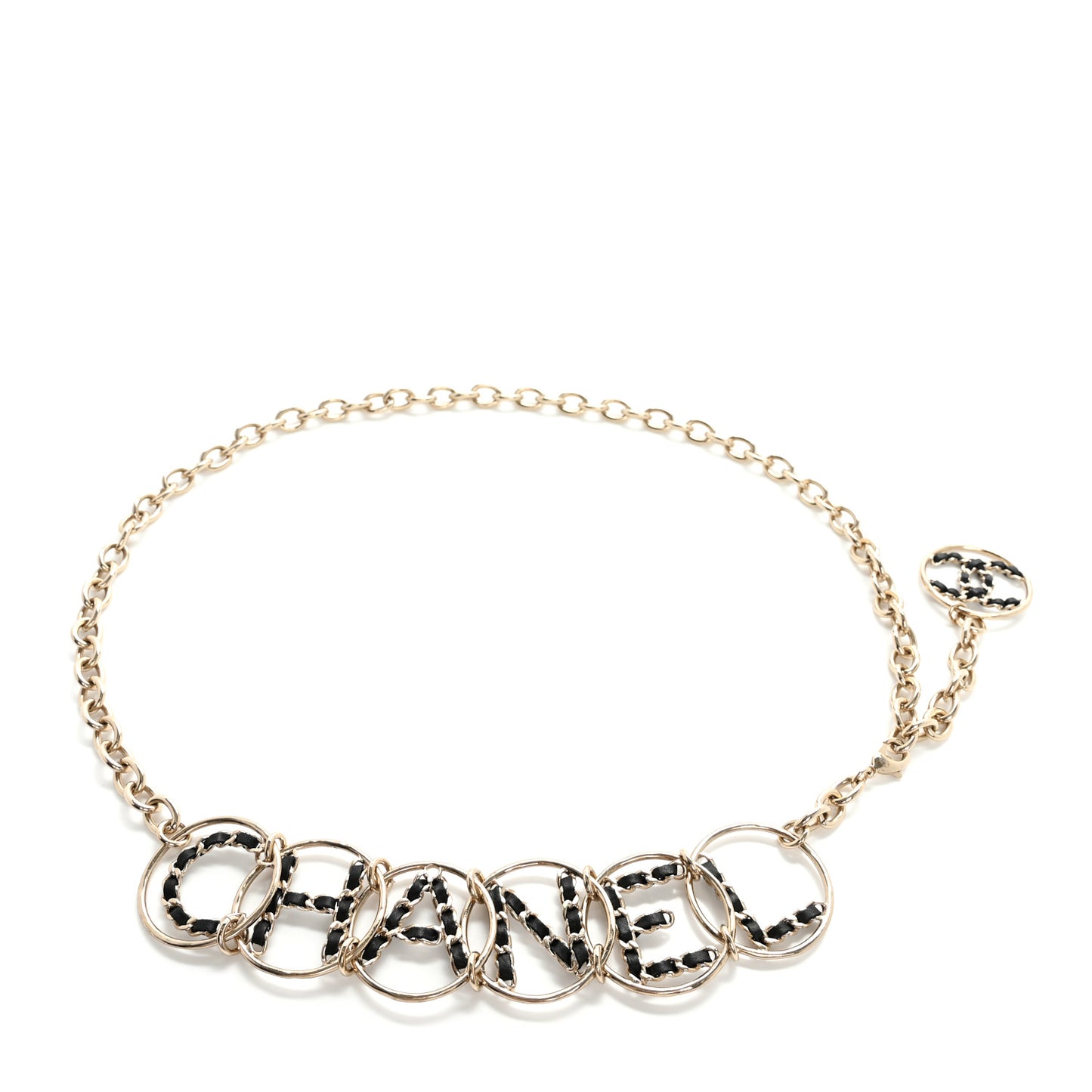 Metal Lambskin Chain Logo Belt 80 Gold
