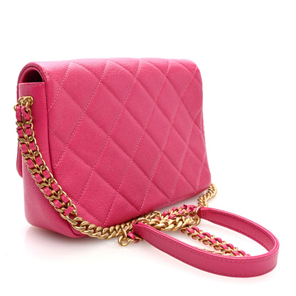 Chanel Shiny Caviar Quilted Small Chain Melody Flap Dark Pink 3 of 11