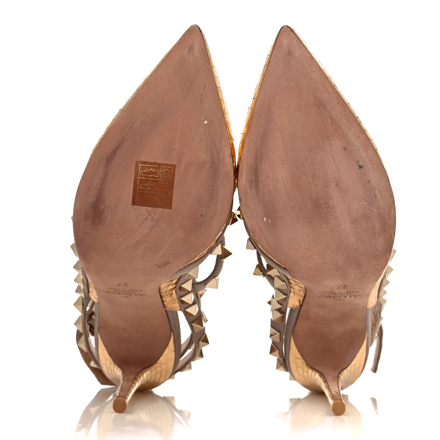 Metallic Elaphe Rockstud Ankle Strap 100mm Pumps 37 Gold Poudre