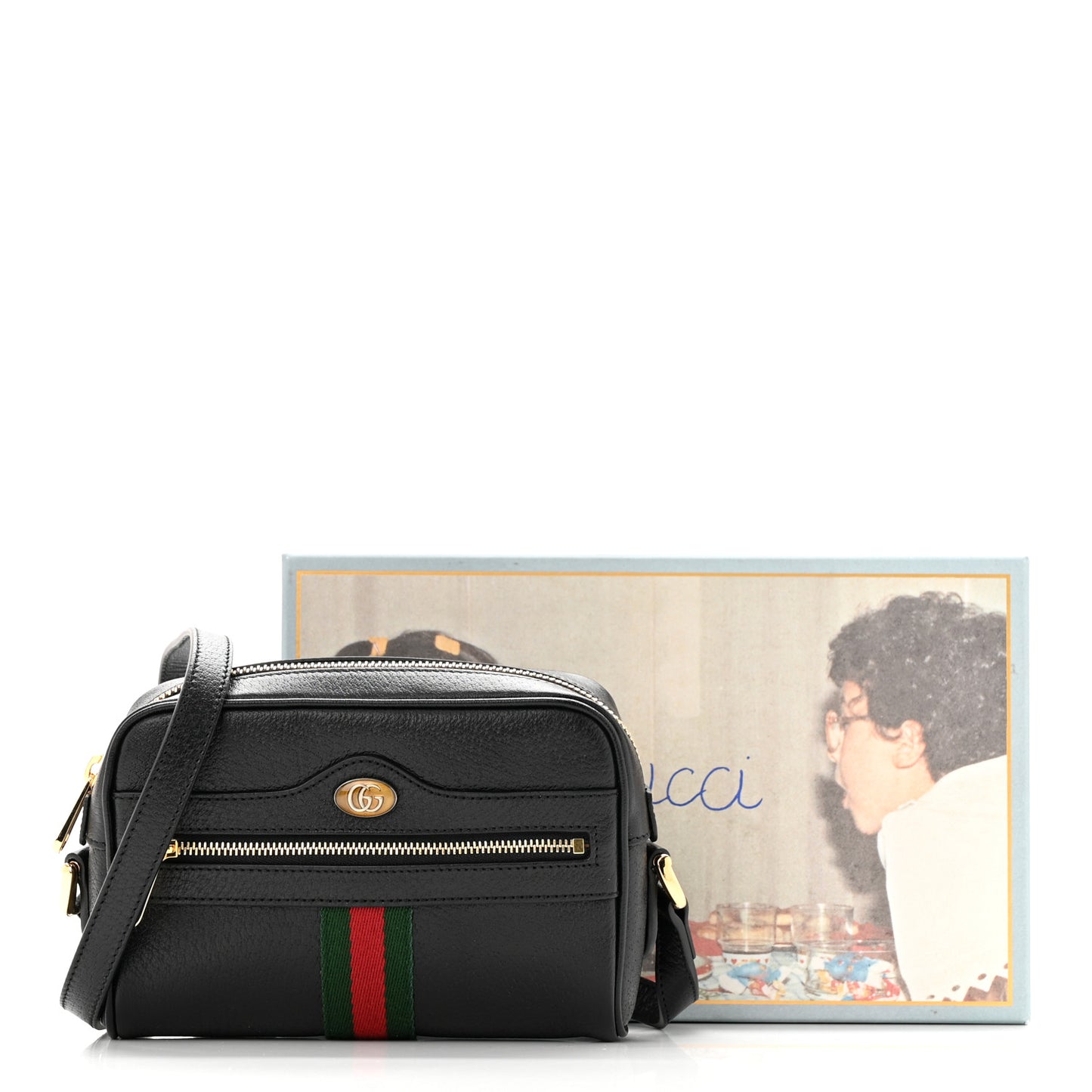 Calfskin Web Mini Ophidia Shoulder Bag Black