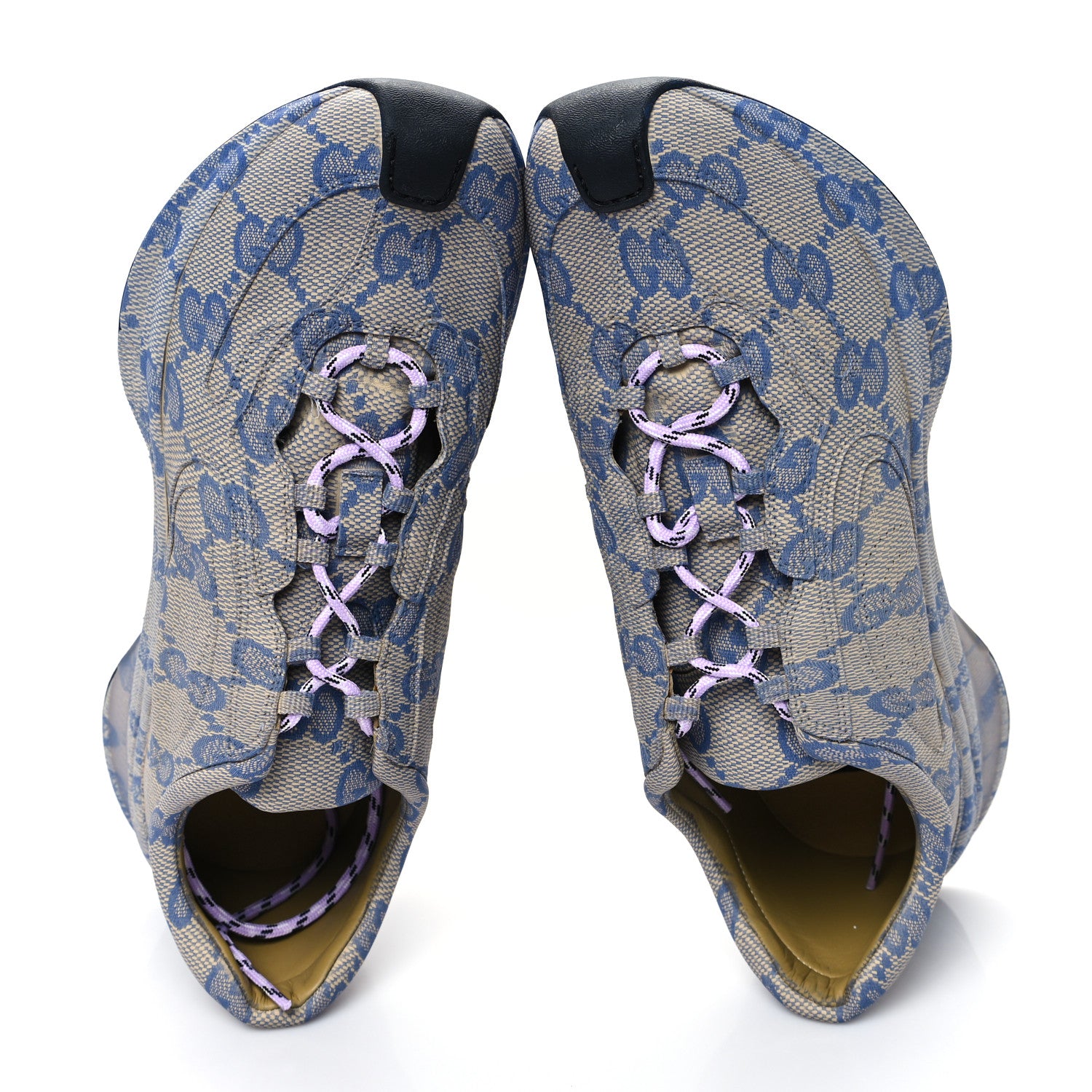 Gucci Ultralight Plume Calfskin Monogram Printed Mens Gucci Run Sneakers 9 Beige Blue 2 of 11
