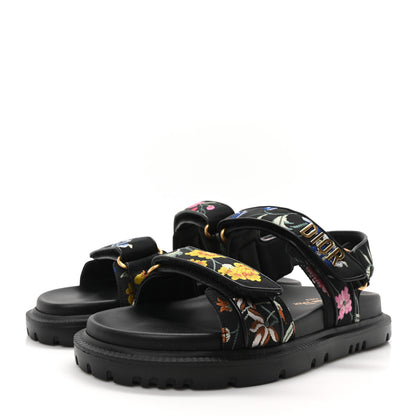 Christian Dior Technical Fabric Petites Fleurs Print Dioract Sandals 37 Black Multicolor 4 of 9