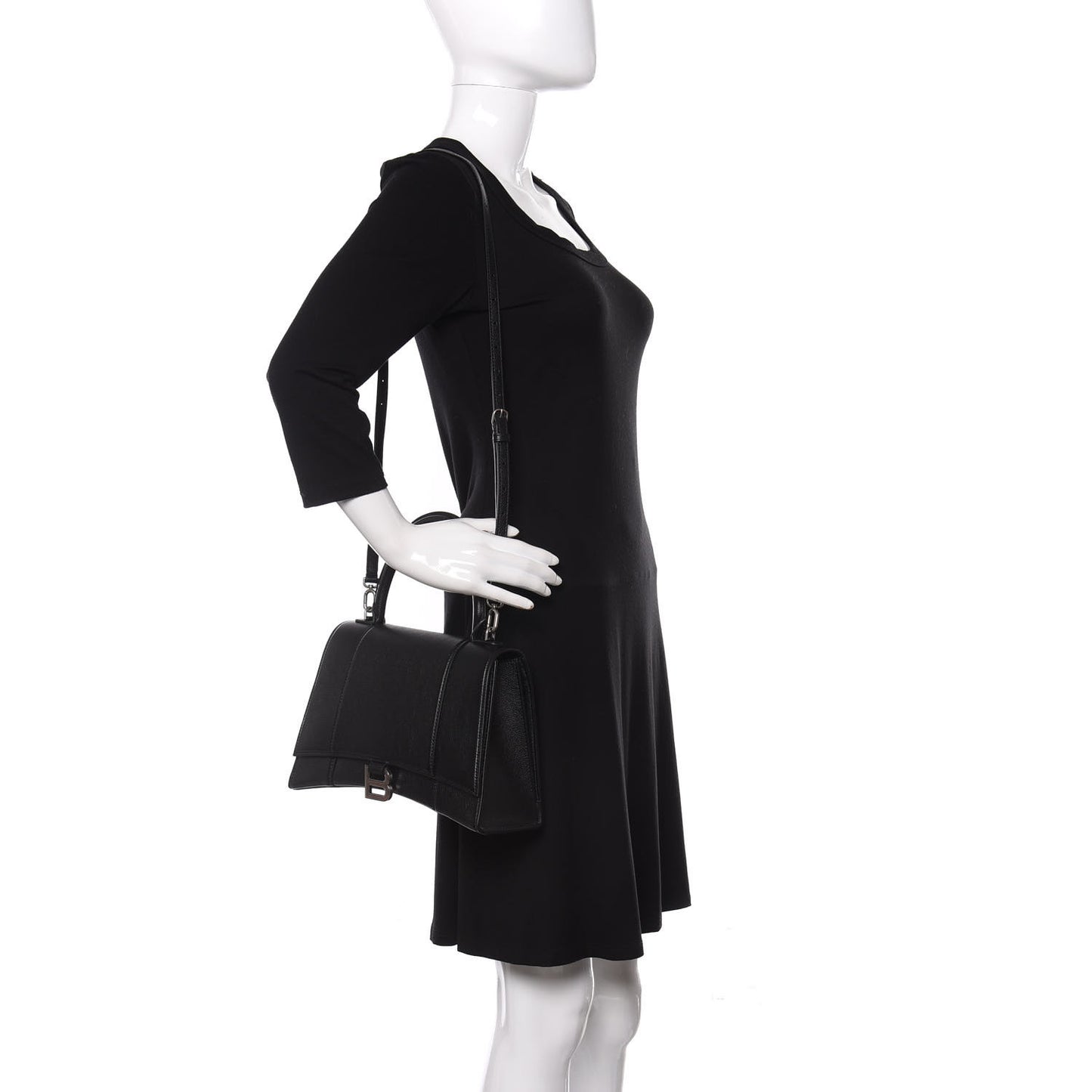 Grained Calfskin Medium Hourglass Top Handle Bag Black