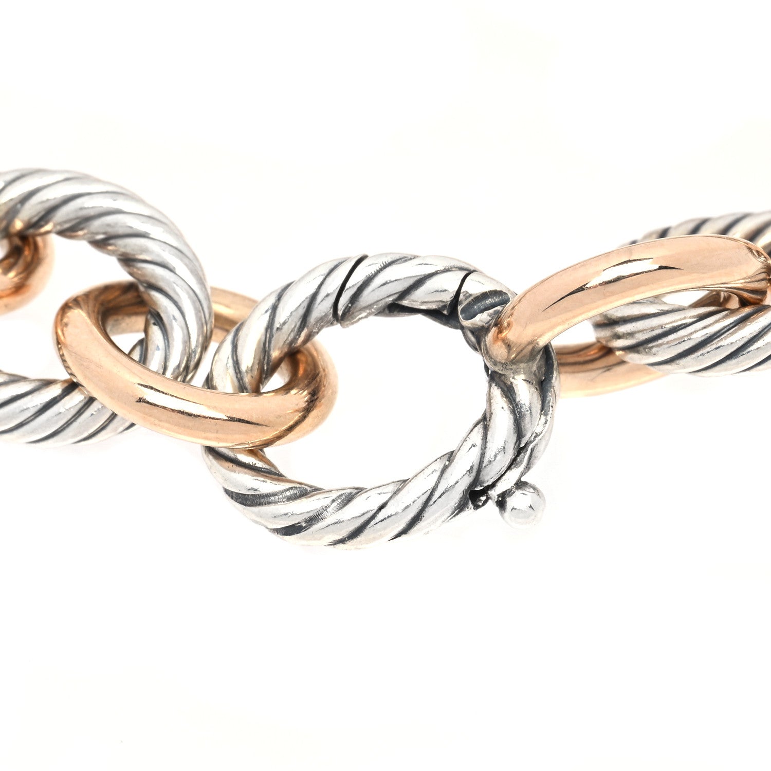 David Yurman Sterling Silver 18K Rose Gold 12mm Large Oval Link Bracelet 3 of 4