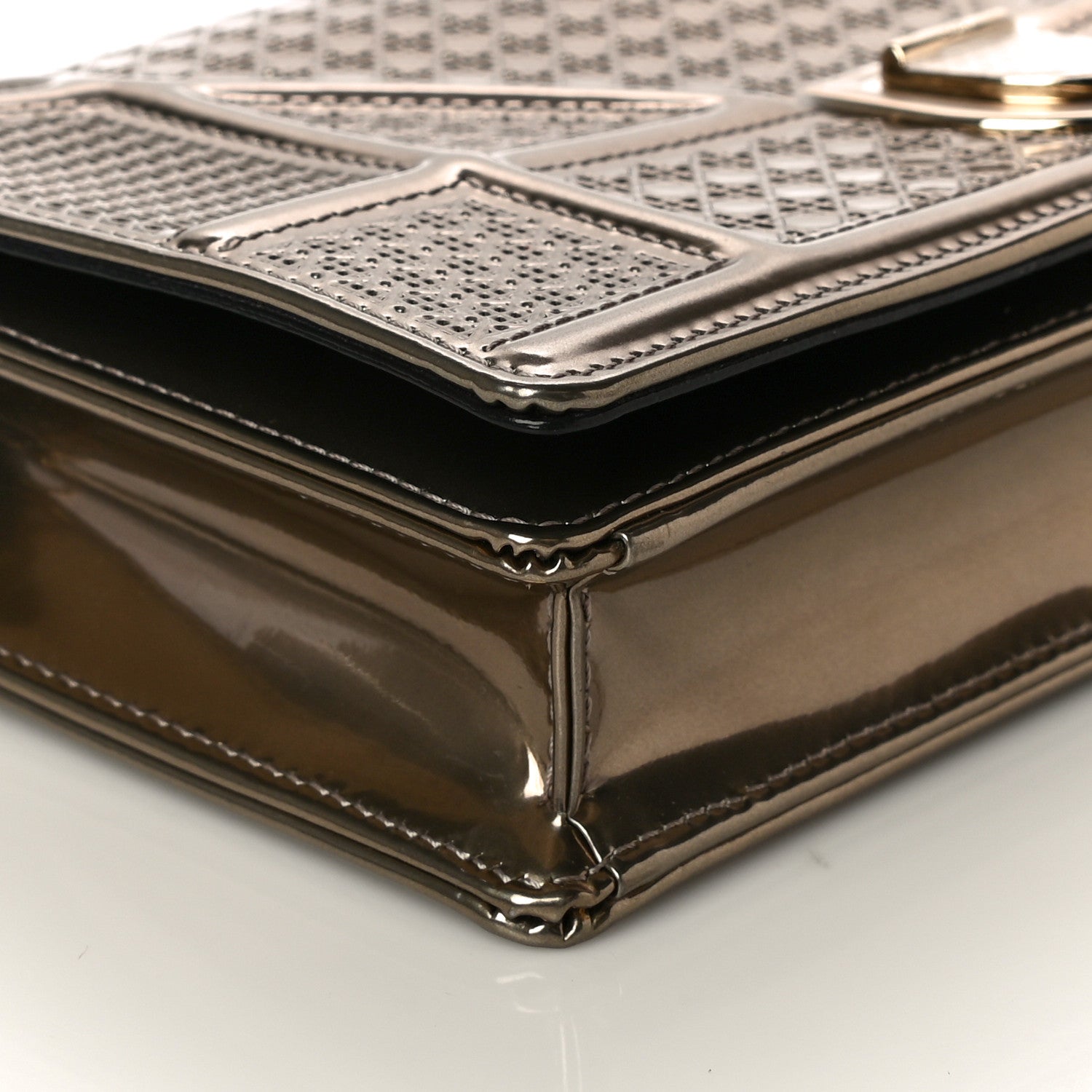 Christian Dior Metallic Patent Micro-Cannage Diorama Wallet on Chain Pouch Gold 9 of 11