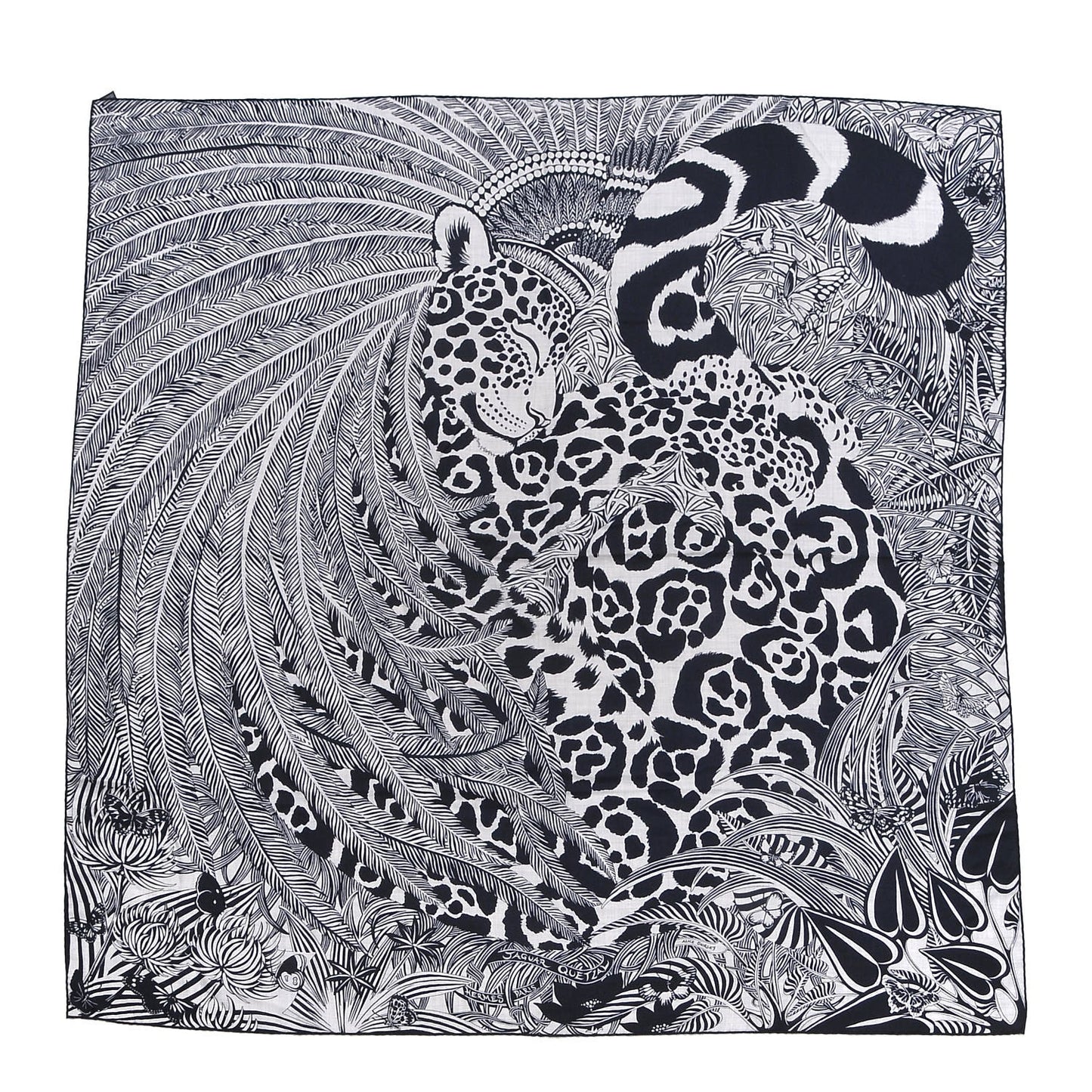 Cashmere Silk Jaguar Quetzal Shawl 140 Gris Chine Bleu Noir Gris