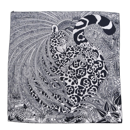 Hermes Cashmere Silk Jaguar Quetzal Shawl 140 Gris Chine Bleu Noir Gris 1 of 5