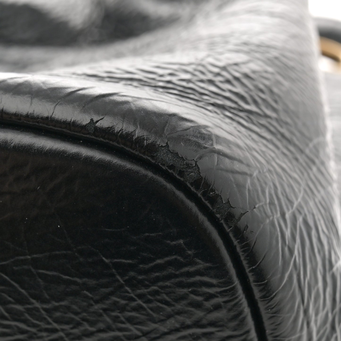 Shiny Aged Calfskin CC Chain Mini Drawstring Bag Black