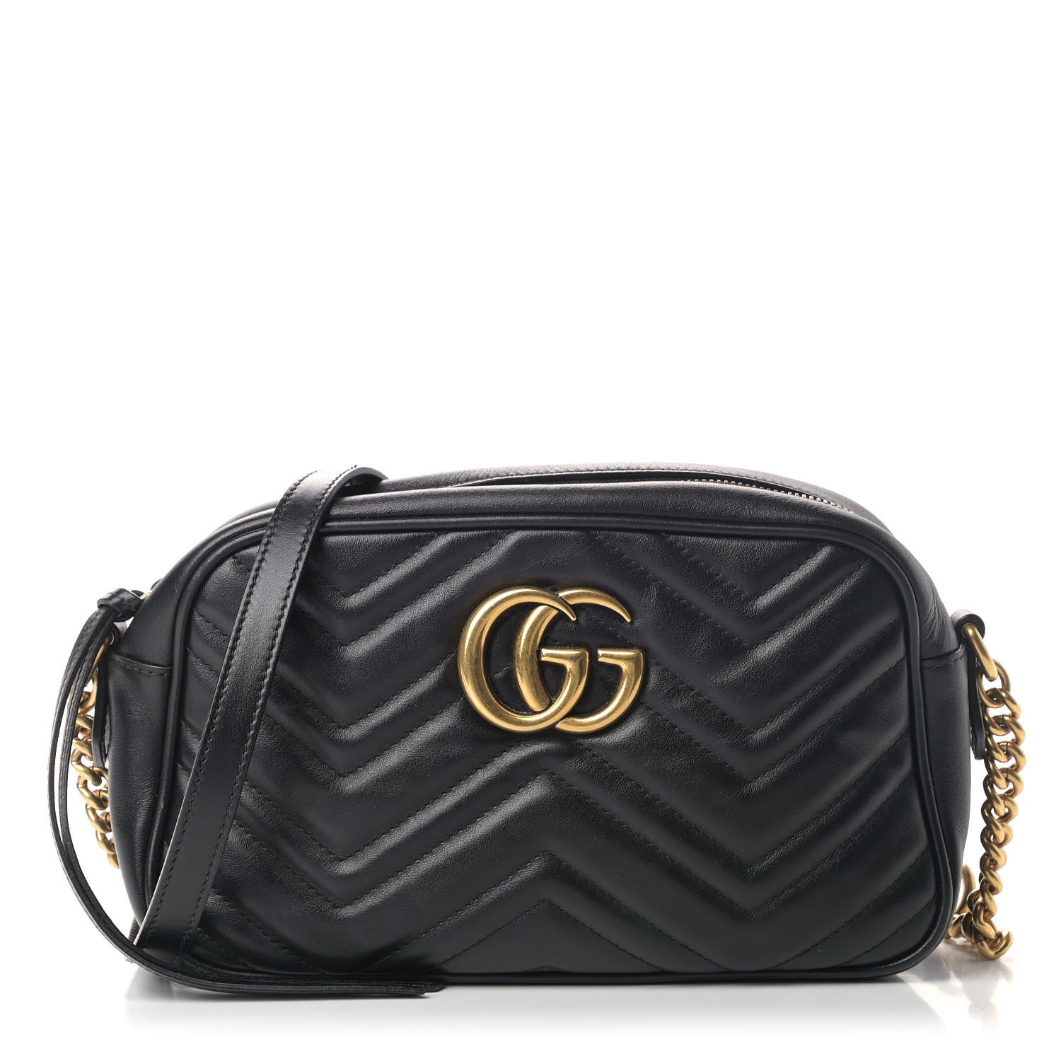 Gucci Calfskin Matelasse Small GG Marmont Chain Shoulder Bag Black 1 of 9