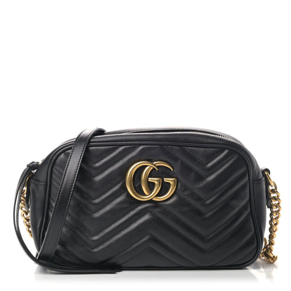 Gucci Calfskin Matelasse Small GG Marmont Chain Shoulder Bag Black 1 of 9
